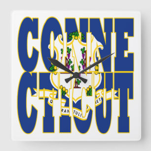 Connecticut state flag text square wall clock