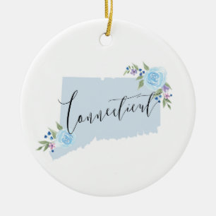 Connecticut State Map Art Ceramic Ornament