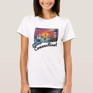 Connecticut State Tattoo Style Lighthouse Sunset T-Shirt