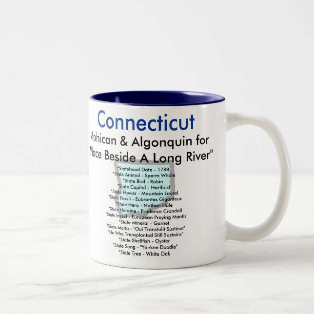Connecticut Symbols & Map Two-Tone Coffee Mug (Right)