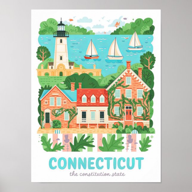 Connecticut the Constitution State USA Travel Poster (Front)