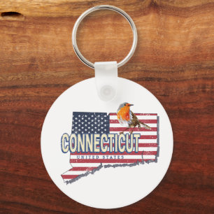 Connecticut united states retro state map vintage key ring