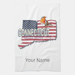 Connecticut united states retro state map vintage tea towel