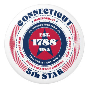 Connecticut US State Red White Blue Typography Ceramic Knob