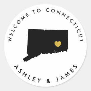 Connecticut Wedding Welcome Sticker Tag Black Gold