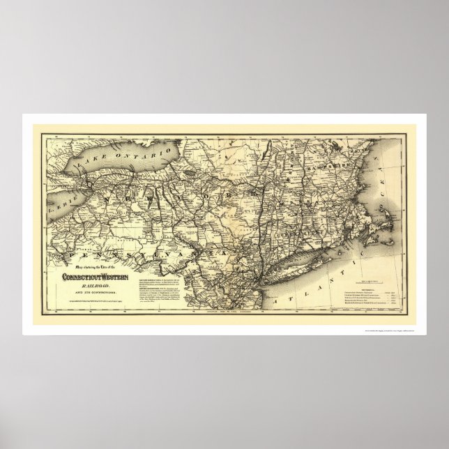Connecticut & Western Railroad Map 1871 Poster (Front)