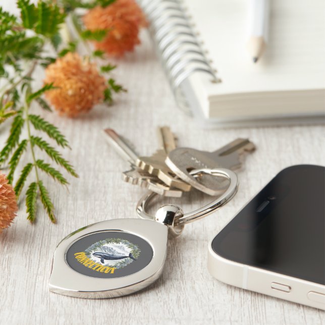 Connecticut Whale With Mountain Laurel Key Ring (Side)