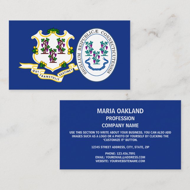 Connecticuter Flag & Seal, Flag of Connecticut Business Card (Front/Back)
