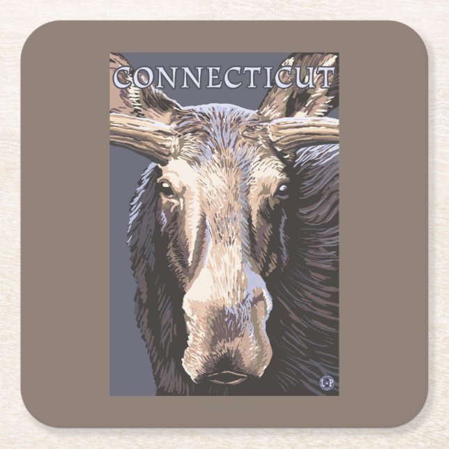ConnecticutMoose Up Close Square Paper Coaster (Front)