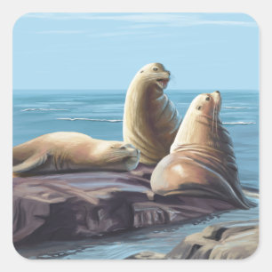 ConnecticutSea Lions Scene Square Sticker