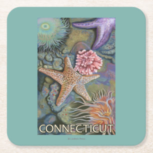 ConnecticutTidepool Scene Square Paper Coaster