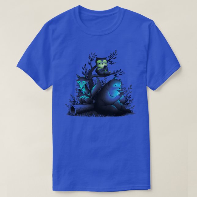 Connecting With The Forest Animals Using Phones T-Shirt (Design Front)