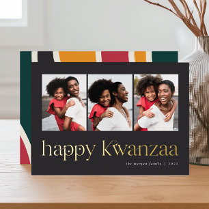 Connection   3 Photo Kwanzaa Foil Holiday Card