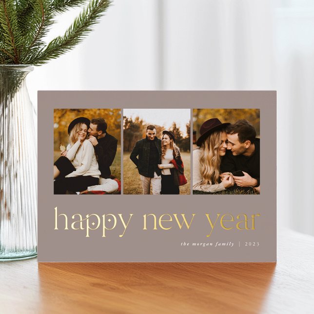 Connection | 3 Photo New Year Foil Holiday Card (Creator Uploaded)