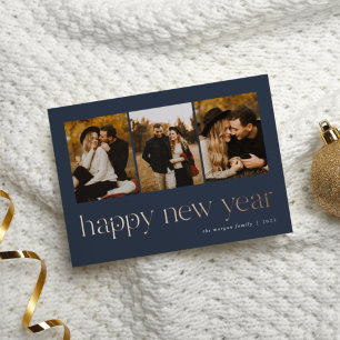Connection   3 Photo New Year Foil Holiday Card