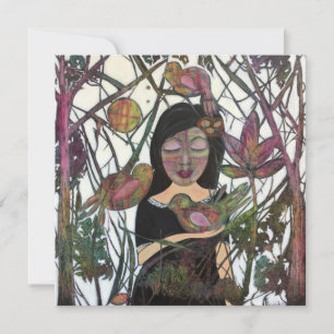 Connection Woman and Birds Whimsical Art Card