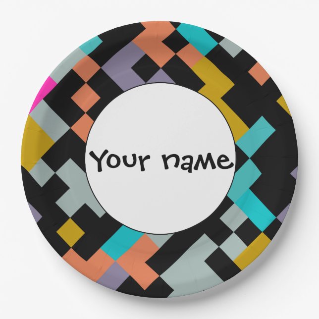 Connnected shapes abstract design paper plate (Front)