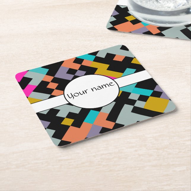 Connnected shapes abstract design square paper coaster (Angled)