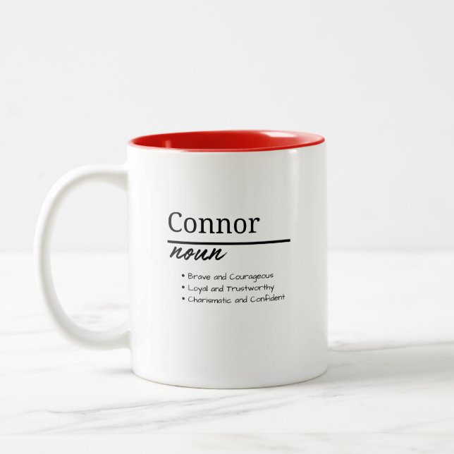 Connor, Boy Personalised Name Definition Two-Tone Coffee Mug (Left)