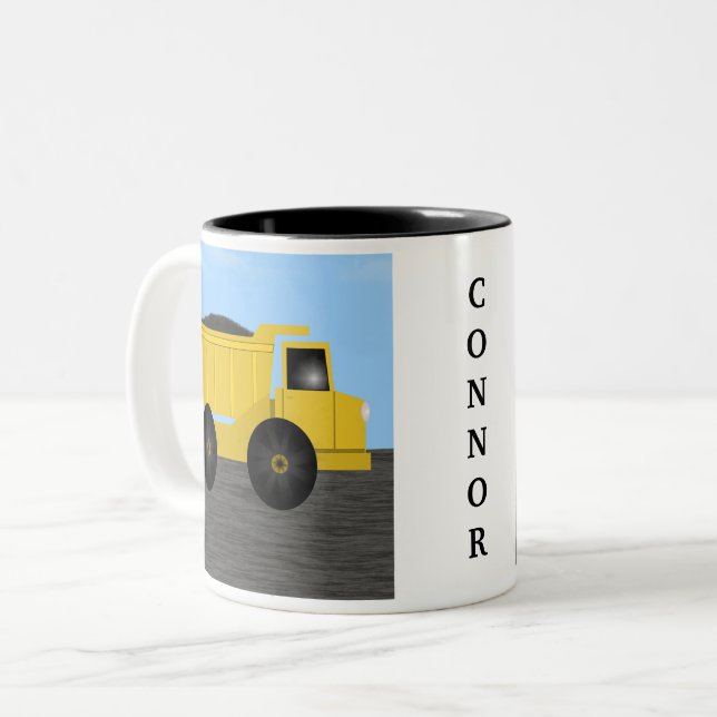 Connor Dump Truck Personalised Name Mug (Front Left)