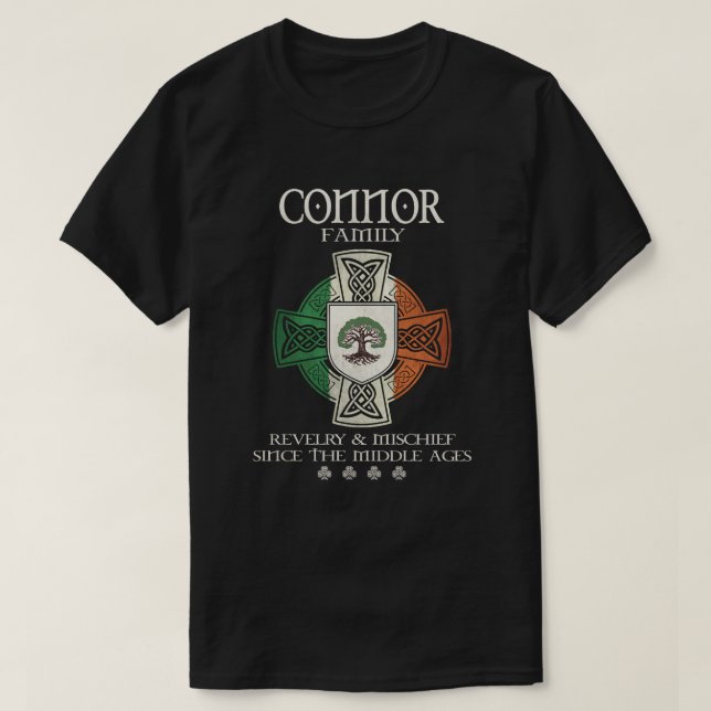 Connor Family  Ireland surname irish flag shamrock T-Shirt (Design Front)