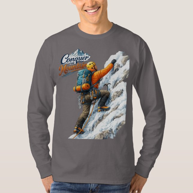 Conquer The Mountain Mountaineering Adventure Men T-Shirt (Front)