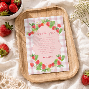 Conquette berry Strawberry Floral Girl Baby Shower Thank You Card