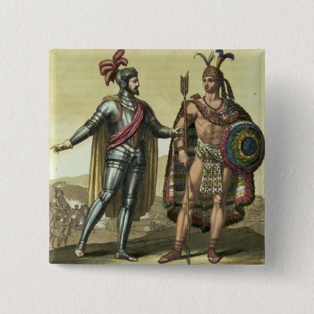 Conquistador with a Native American Chief (colour 15 Cm Square Badge (Front)