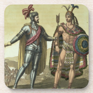 Conquistador with a Native American Chief (colour Coaster