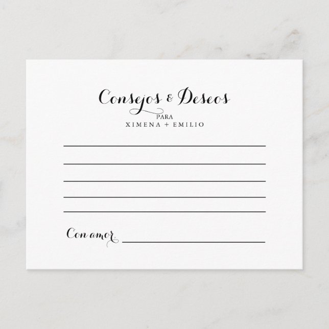 Consejos y Deseos Modernos Wedding Advice Card (Front)