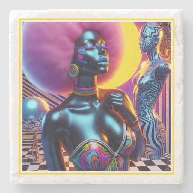 Consensual Sentry Ken Gauge Fantasy Vaporwave Stone Coaster (Front)