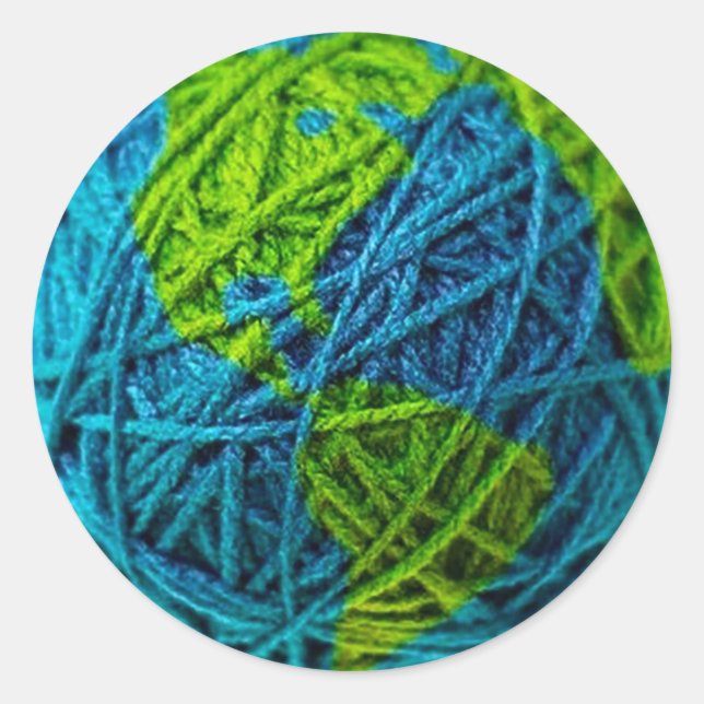 Conservation Recycle Earth Day Global Ball of Yarn Classic Round Sticker (Front)