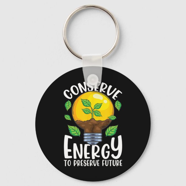 Conserve Energy Lightbulb Tree Green Environment  Key Ring (Front)