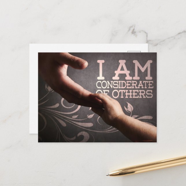"Considerate of others" Motivation Affirmation Postcard (Front/Back In Situ)