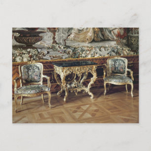 Console table and two armchairs, 1745 postcard