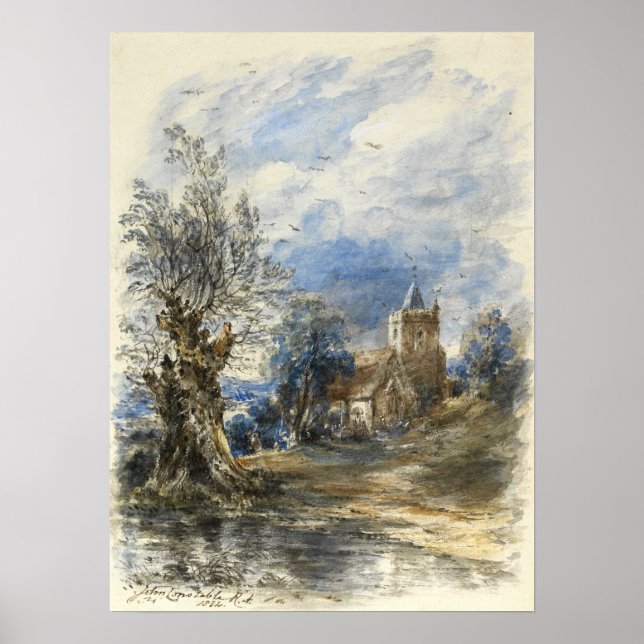 Constable - A Willow Beside Water A Church Beyond Poster (Front)