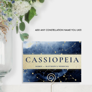 Constellation Cassiopeia (or Other) Blue Gold Table Number