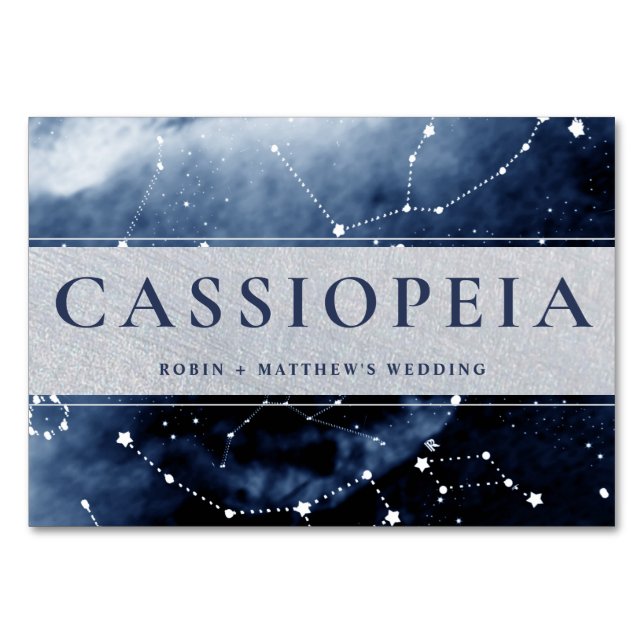 Constellation Cassiopeia (or Other) Blue, Silver Table Number (Front)