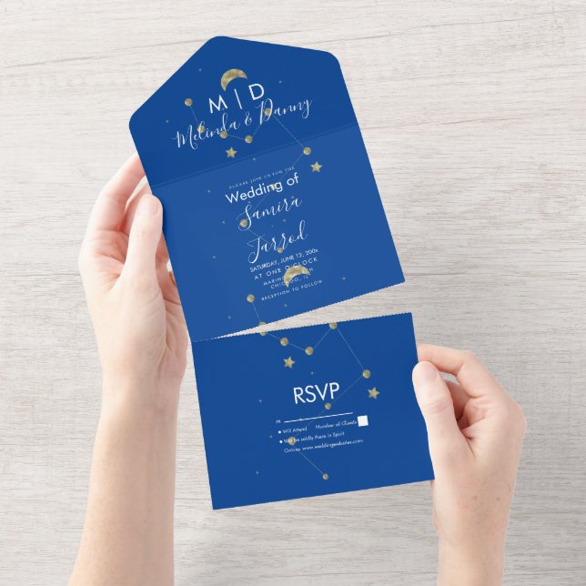 Constellation Gold Moon Astrology Script Wedding All In One Invitation (Tearaway)