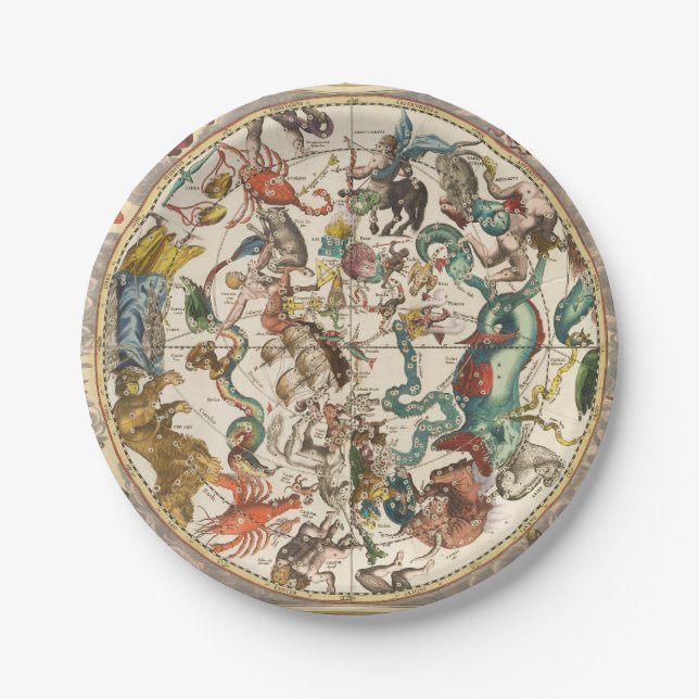 Constellation Sky Celestial Zodiac Star Map  Paper Plate (Front)
