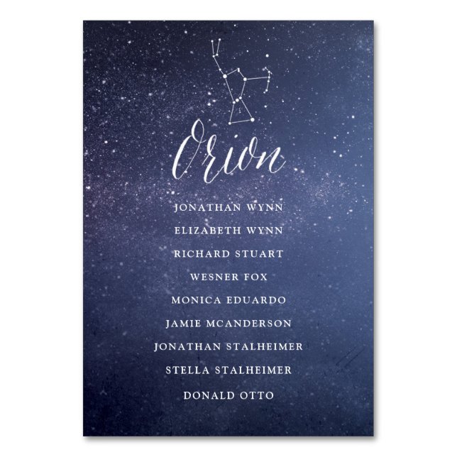 Constellation Wedding Seating Chart Card Orion (Front)