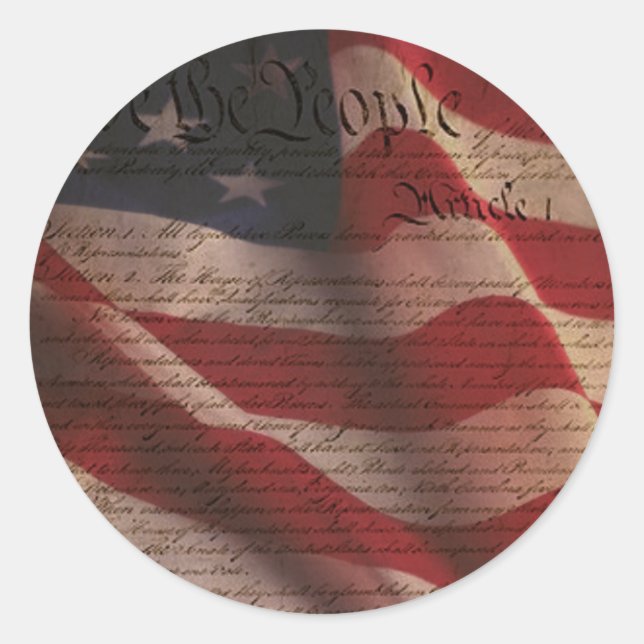 Constitution and Flag Classic Round Sticker (Front)