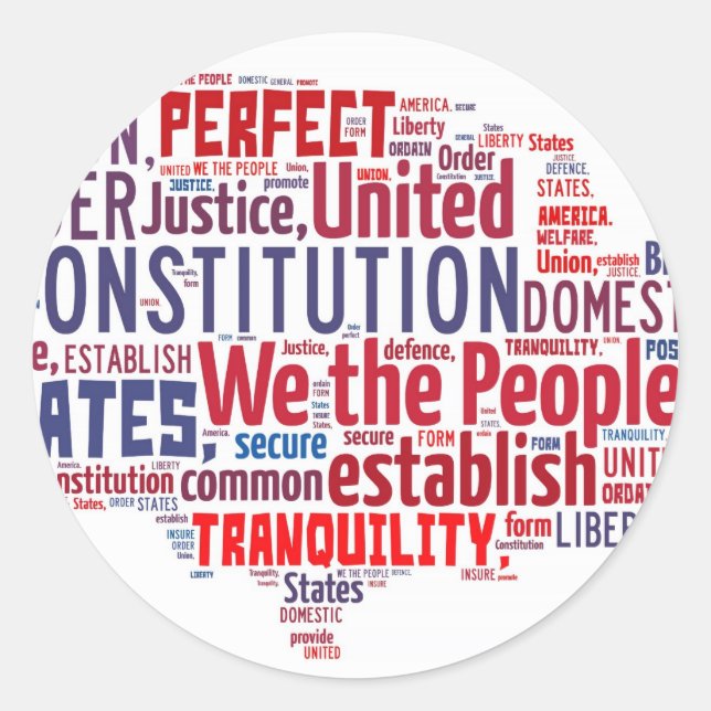 Constitution of the United States in Shape of USA Classic Round Sticker (Front)