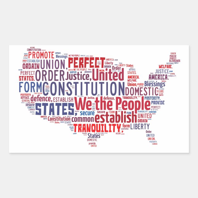 Constitution of the United States in Shape of USA Rectangular Sticker (Front)
