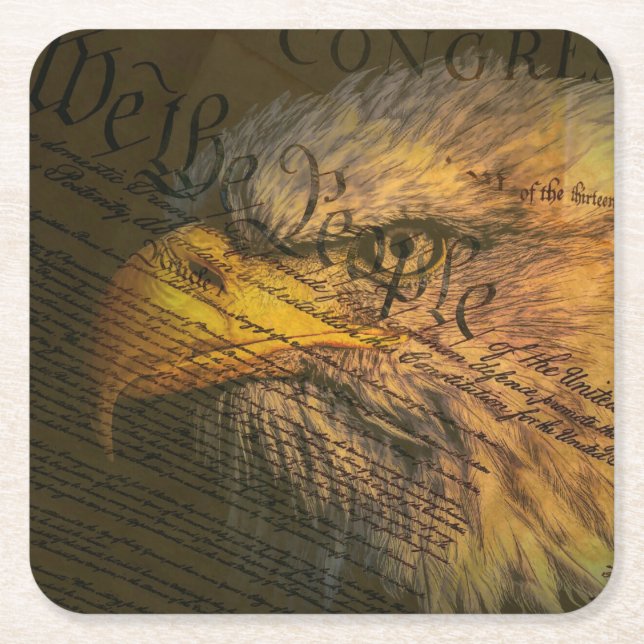 Constitution With Bald Eagle Square Paper Coaster (Front)
