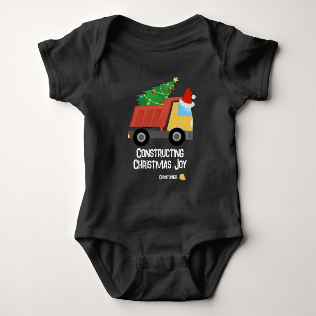 Constructing Christmas Joy Construction Dump Truck Baby Bodysuit (Front)