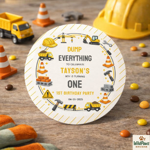 Construction 1ST Birthday Builder Truck Party Classic Round Sticker