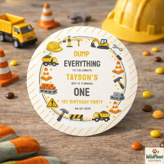 Construction 1ST Birthday | Builder Truck Party Classic Round Sticker