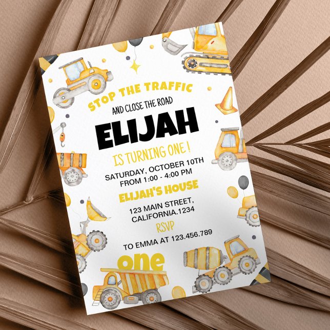 Construction 1st Birthday Invitation (Creator Uploaded)