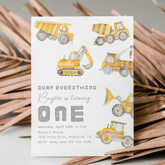 Construction 1st Birthday Invitation